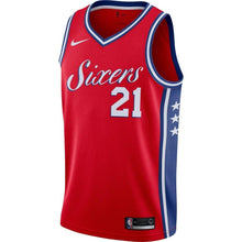 Load image into Gallery viewer, 21 - Men's Nike Joel Embiid Red Philadelphia 76ers Swingman Jersey - Statement Edition - Red